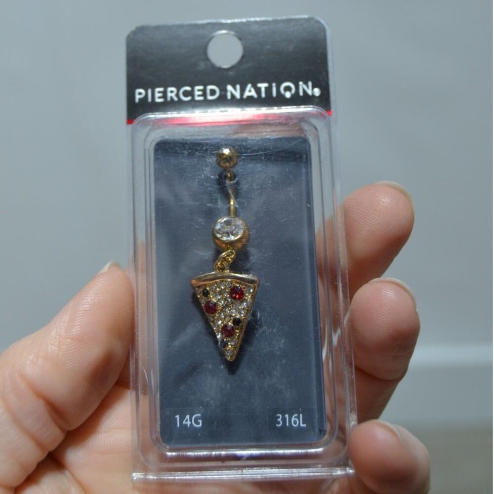 Pierced Nation CZ Pizza Dangle Belly Ring 14G NWT
